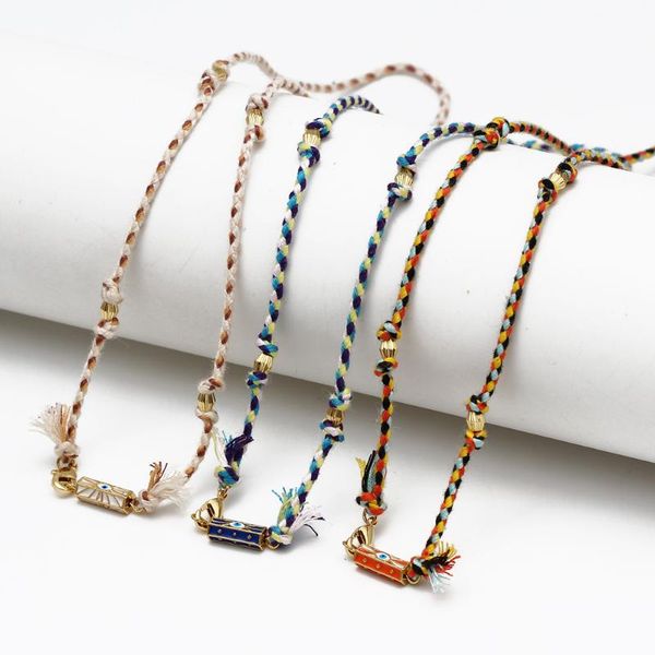 Подвесные ожерелья пожелают карта Природная ватная шнур эмале медные бусинки Ожерелье для женщин женские девушки модные украшения подарки бохо