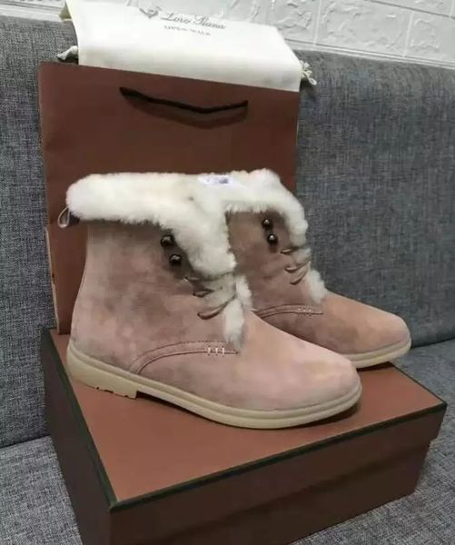 

loro piana winter warm casual fur boots womens lp loro designer open walk flats snow luxury short women boots 35-42, Black