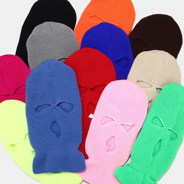 

autumn winter knitted caps 3 hole full face mask ski cycling army tactical mask cover hats balaclava hood motorcycle helmet, Blue;gray