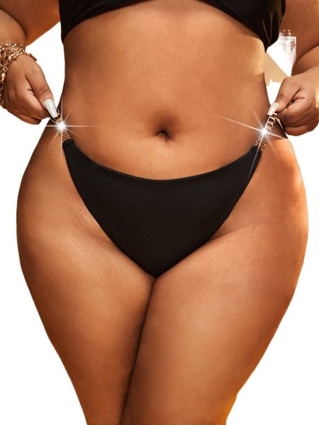 

plus chain linked high waist bikini bottom p7c5#, Black