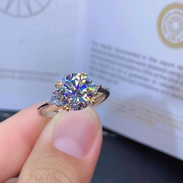 

cluster trendy rings moissanite jewelry engagement ring wedding real 925 sterling silver 9 9mm size gemstone birthday gift ring, Golden;silver