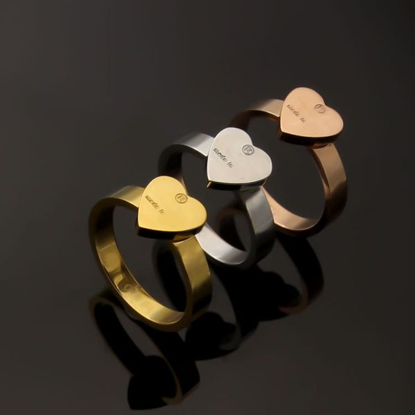 3 Cores Extravagante Simples Coração Amor Anel Ouro Luxo Titânio Aço Casal Anéis Moda Feminina Designer Jóias Senhora Festa Presentes