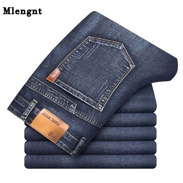 

cotton business mens classic denim jeans black blue summer spring slim fit pants high stretch fashion skinny male trousers 210318