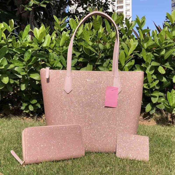 

bling bling shopping bag women handbag tote bag one shoulder large star wallet card bag three piece set 220621