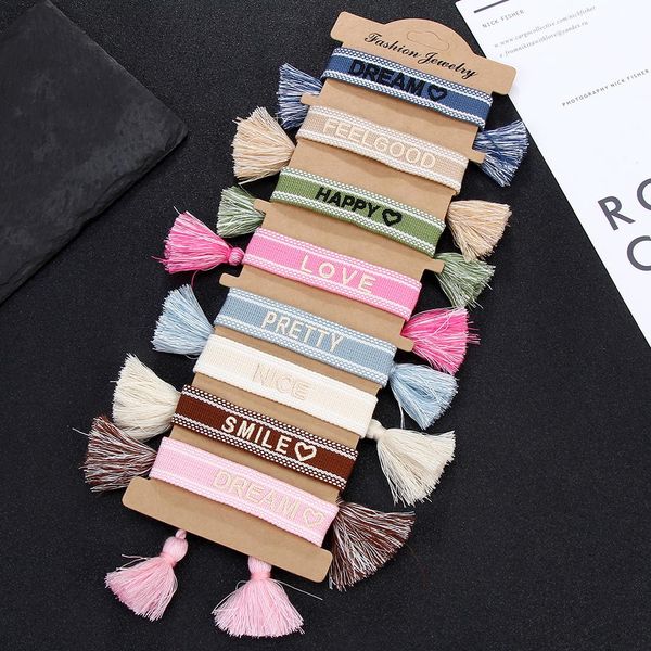 

8pcs lot bohemia strand ethnic wide bracelet set handmade braided letter, Black