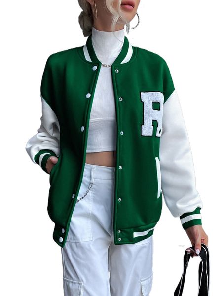 

letter patched drop shoulder bomber jacket z6vd#, Black;brown