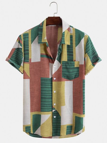 

men random striped & geo print shirt n14e#, White;black