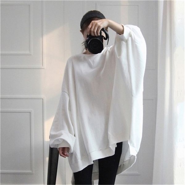 

superaen bat-wing sleeve cotton fashion women hoody casual wild sweatshirts female solid color loose clothes 201208, Black