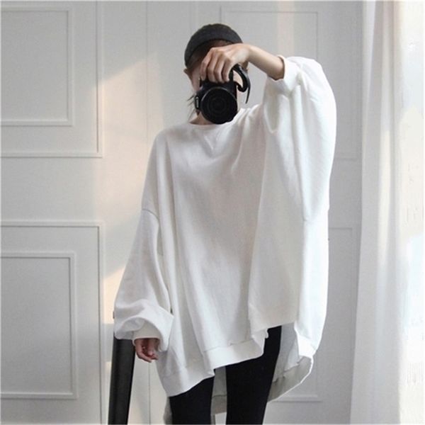 

superaen bat-wing sleeve cotton fashion women hoody casual wild sweatshirts female solid color loose clothes 201208, Black