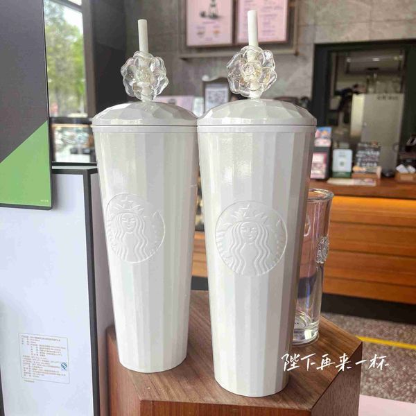 

starbucks cup 2022 white camellia flower plastic straw cup large capacity drinking cup 710ml