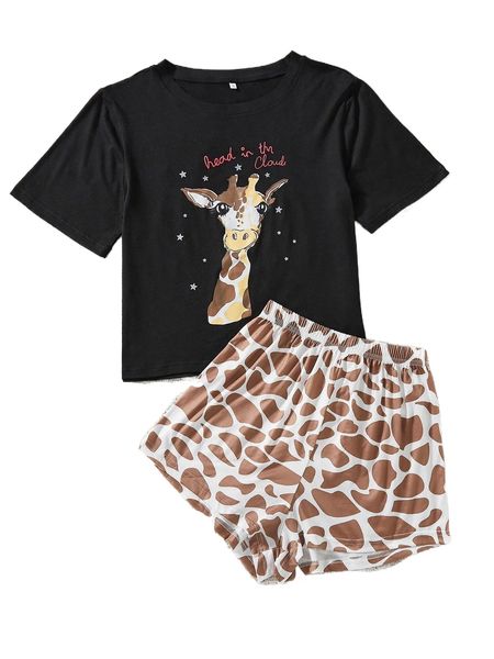 

cartoon and graphic print pj set s0nb#, Black;red