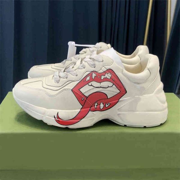 

dress shoes rhyton luxury designer beige men sneakers vintage chaussures ladies trainers strawberry wave mouth sneaker dad shoe size 35-46, Black