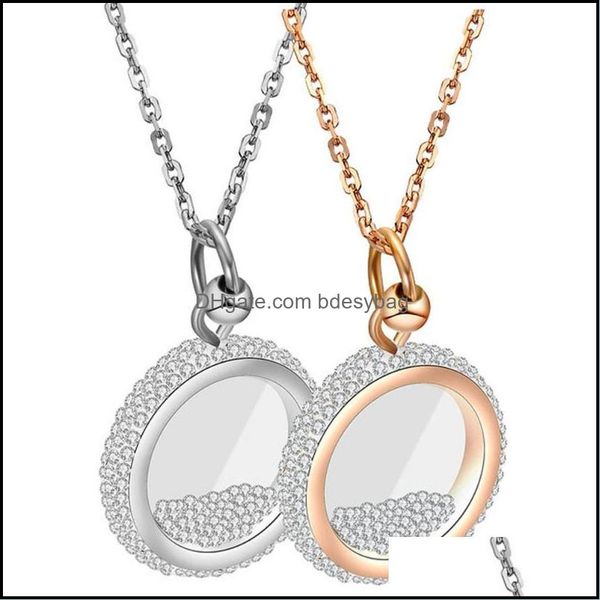 

pendant necklaces pendants jewelry rose gold color 316l stainless steel cz crystal round necklace fashio dhuj4, Silver