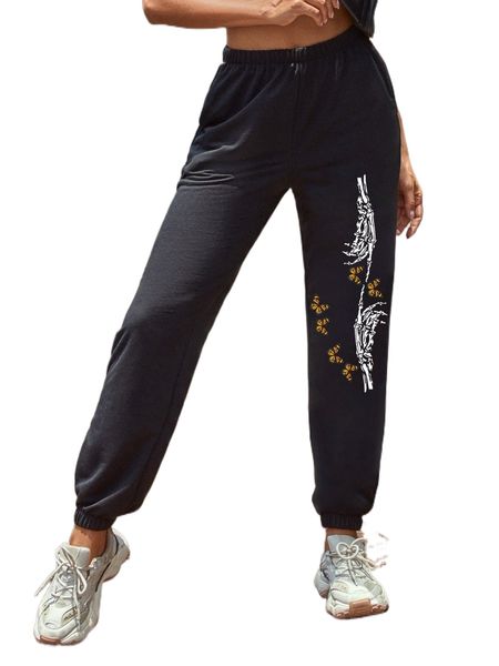

skeleton & b.utterfly print s.weatpants n6yt#, Black;white