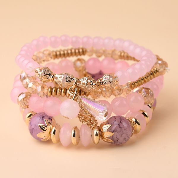 

s2887 bohemian fashion jewelry colorful strands beaded bracelet handmade multi layer glass beads charms chain bracelets 4pcs/set, Black