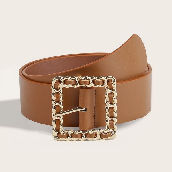 

pu trend square threading buckle green brown belt ladies belt woman belts for dress women matching dress belt, Black;brown