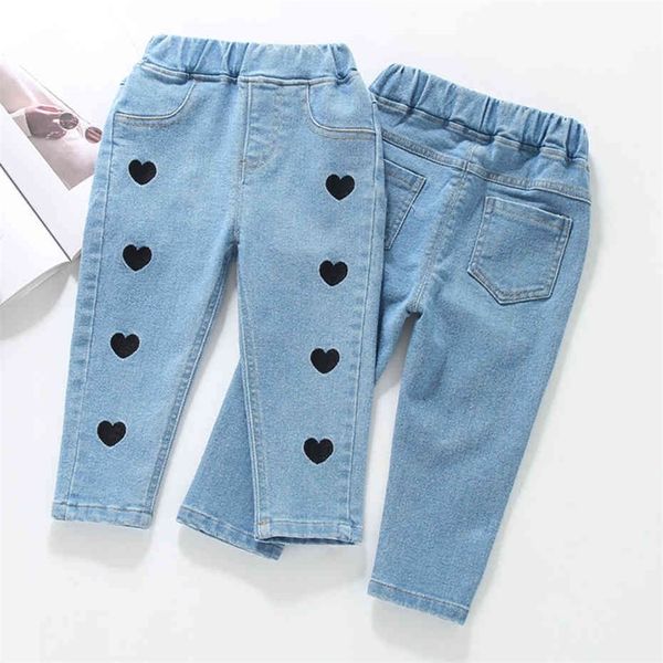

baby jeans heart pattern jeans for girls casual style jeans girls spring autumn kid clothes 210412, Blue