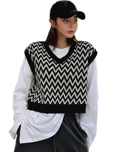 

dazy chevron pattern sweater vest without tee j84i#, White;black
