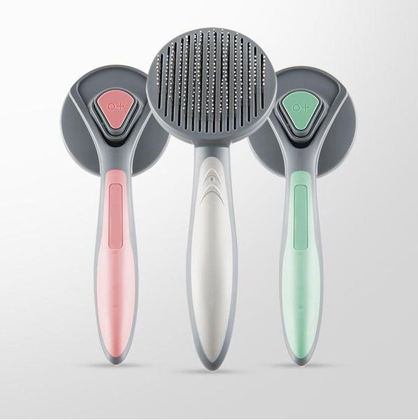 Spazzola per gatti Grooming Pet Soft Shedding Brush Rimuove delicatamente il sottopelo sciolto Pets Slicker Spazzole per capelli arruffati e aggrovigliati con pulsante autopulente