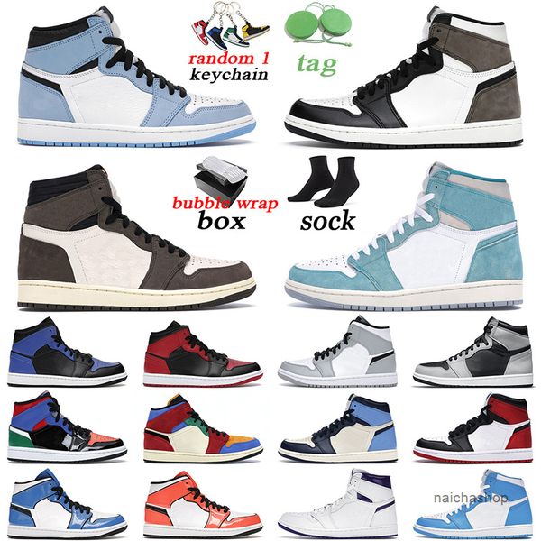 

with box original basketball shoes jumpman 1 1s turbo green university blue dark mocha hyper royal mid purple pulse outdoor mens trainer, Black