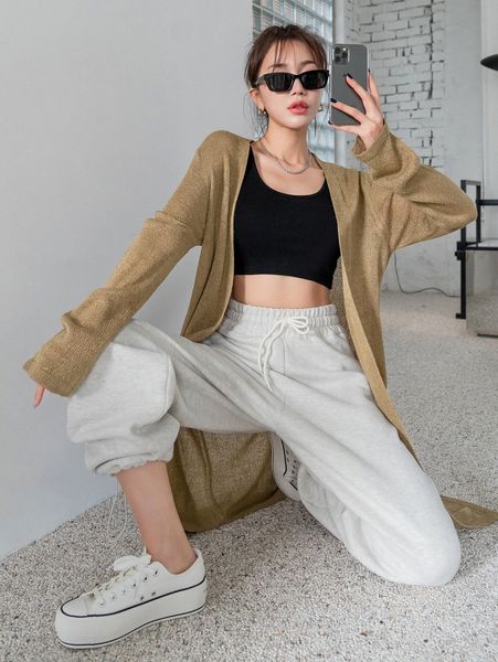 

dazy solid drop shoulder cardigan x1ed#, White;black