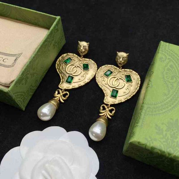 

outlet brass earrings female letters lion pearl earrings, Golden