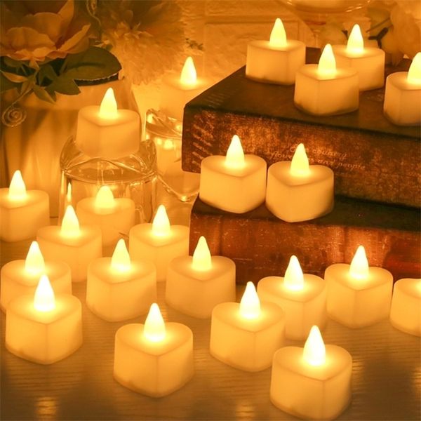 24pcs simulação em forma de coração LED Mini Candle Eletrônica do Dia dos Namorados do Dia dos Namorados Decoração de festa leve sem chamas Casa Casa 220527