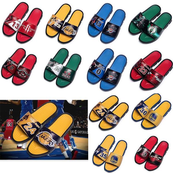 

12 styles basketball star slippers mens summer rubber sandals beach slide fashion non-slip flip flops indoor shoes size 40-45, Black