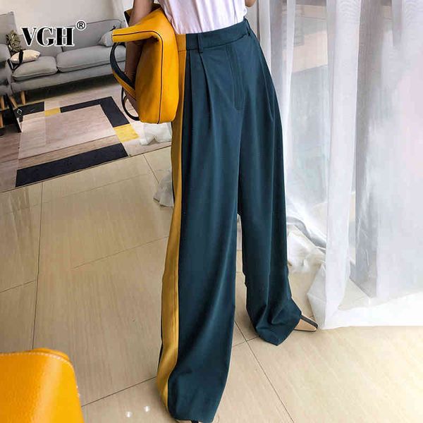 

casual patchwork hit color trouser for women high waist loose straight wide leg pants female fall fashion clothing 210507, Black;white