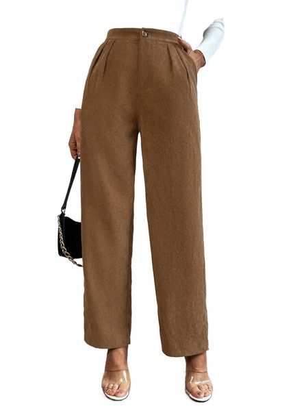 

high waist corduroy straight leg pants e3ye#, Black;white