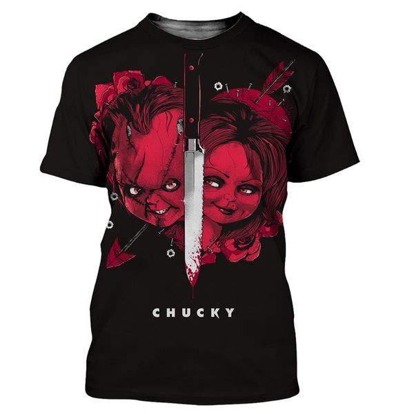 Camisetas masculinas verão 2022 Men Chucky Cool 3d Impresso T camisetas casuais paródias divertidas de streetwear
