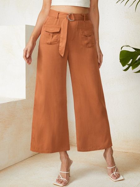 

d-ring belted flap pocket pants q5hz#, Black;white