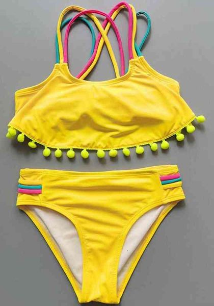 

ball yellow hair split swimsuit for girls and children, White;black