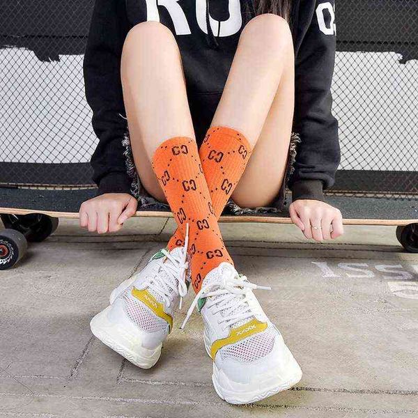 

men's socks women's tide brand candy color trend korean version letter medium high barrel personality long pile socks net red, Black