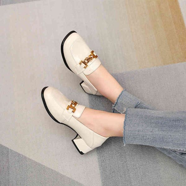 

dress shoes spring and autumn lefu shoes women's middle heel square scalp british single patent leather 4cm thick metal buckle 9yke, Black