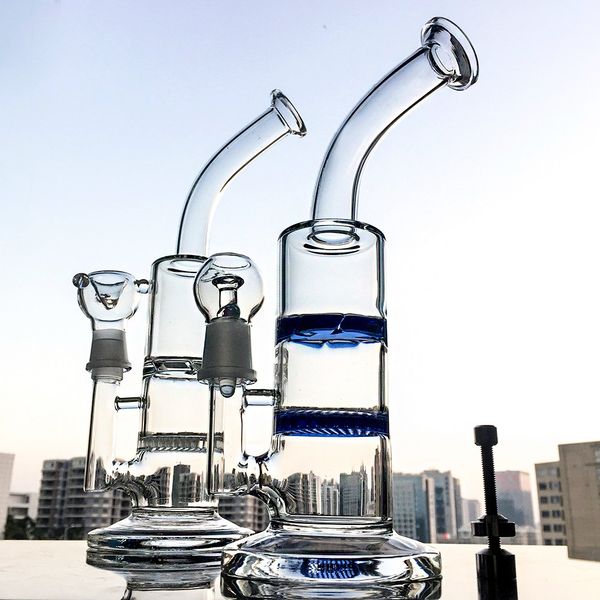 Großhandel Raucherzubehör Turbinenscheibe Wasserpfeifen Beecomb Perc Perkolator Glasbongs Blaue klare Wasserpfeifen 18mm Außengelenk Dab Bohrinseln WP101