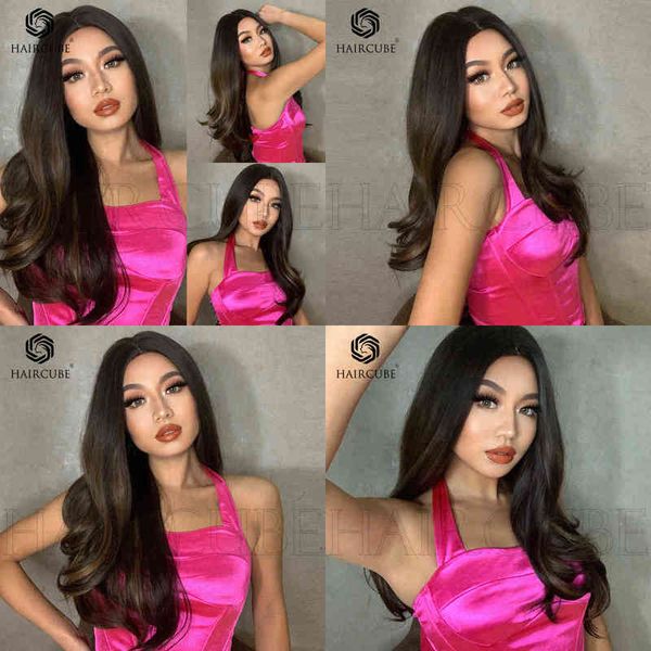 

style dyed brown medium split long curly wig wigs high temperature silk material for daily use 220527, Black