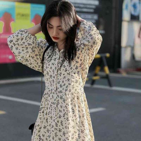 

casual dresses dress women's autumn korean version medium length high waist thin long sleeve temperament floral skirt inside cjk7, Black;gray