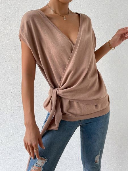 

tie side wrap sweater vest k3pc#, White;black