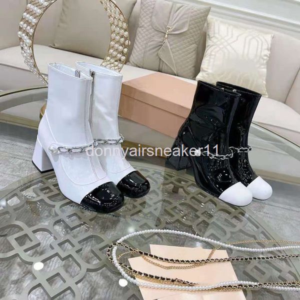 

boots gaoding mary jane thick heel baotou small leather shoes women's summer french high-heeled boots, Black