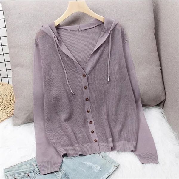 

women's jackets loose knitted hooded cardigans for women summer thin long seeve 220823, Black;brown