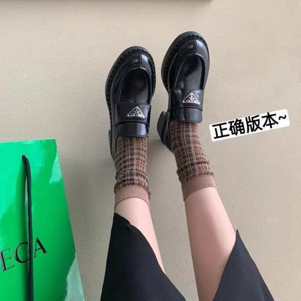 

dress shoes high version p-house three corner standard thick soled leffer shoes women's british style versatile black small leather hee