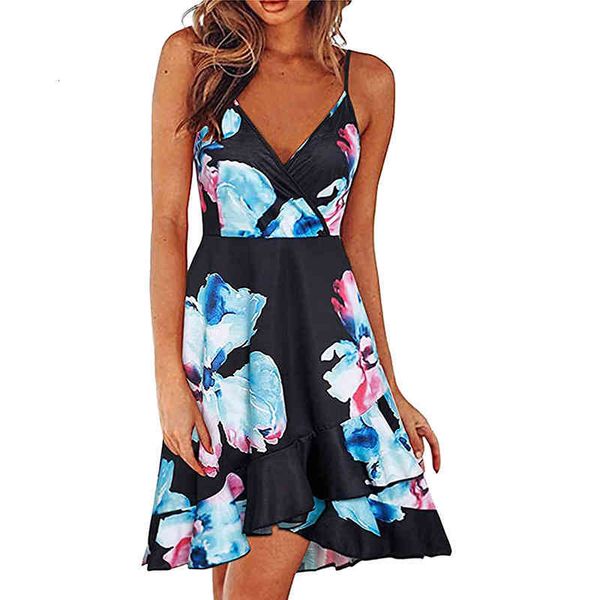 

casual dresses 2022 women's fashion v-neck sling sleeveless backless bandage printed swing dress summer m6qg, Black;gray