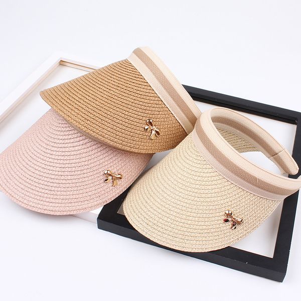 

woman s sun hats hand made diy straw bowknot visor caps parent child summer cap casual shade empty beach 220707, Blue;gray