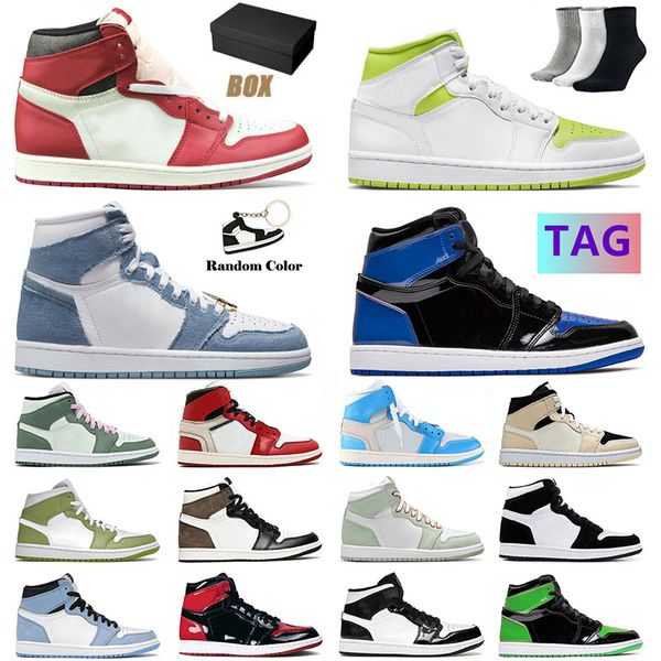 

new arrival jumpman 1 1s designer basketball shoes for mens womens chicago reimagined high green python denim mid dutch green sneakers train
