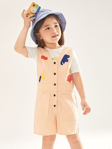 

toddler girls letter graphic slant pocket romper without she, Blue