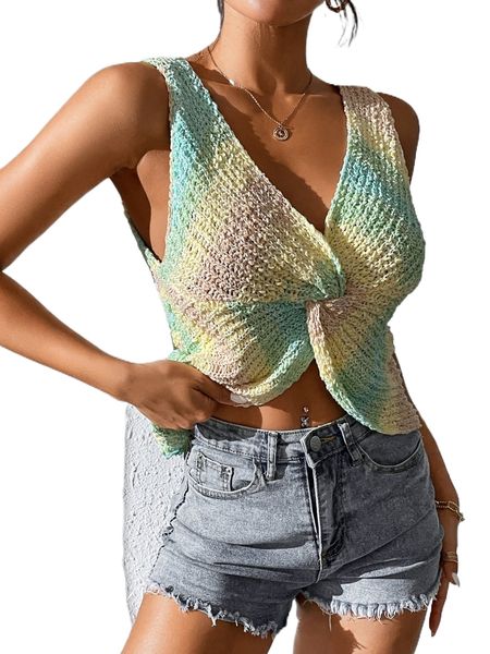 

ombre pattern twist front knit u61m#, White;black