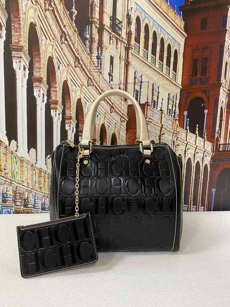 

100% leather texture luxury brand 2022 new three-color printing letter retro color boston female bag