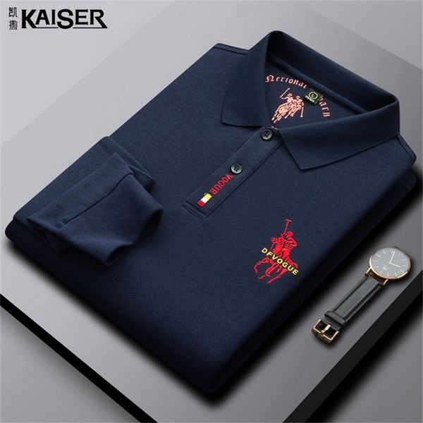 

mens t shirtcaesar men's fall fit embroidered cotton long sleeve fashion casual business men's polo shirt - 220407, White;black