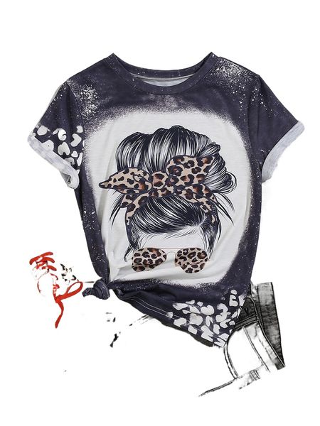 

leopard & figure graphic tee p4nv#, White